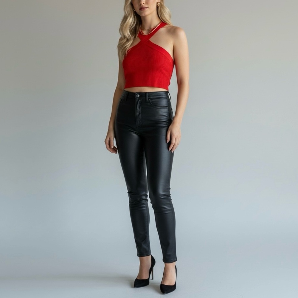 NSR Nordstrom Crop Tank Size Small Red Ribbed Criss Cross NWT